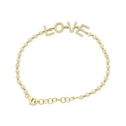 14K Yellow Gold Inline Diamond Tennis Bracelet For Women With LOVE Round Diamonds 0.8ct