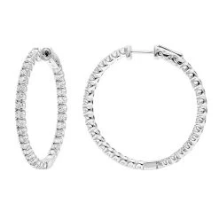 14K White Gold Inside Out 3 Carat Hoops Diamond Earrings For Women By Luxurman