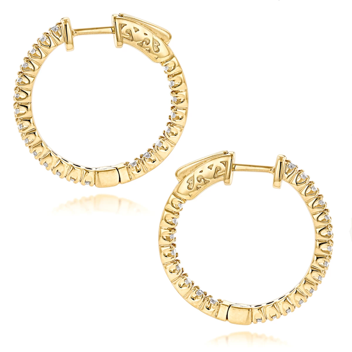 14K Yellow Gold Inside Out Diamond Hoop Earrings For Women 1.3ct 3/4in By Luxurman - Image 4