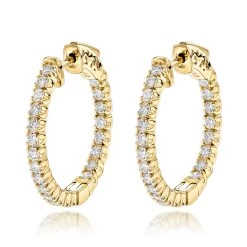 14K Yellow Gold Inside Out Diamond Hoop Earrings For Women 1.3ct 3/4in By Luxurman
