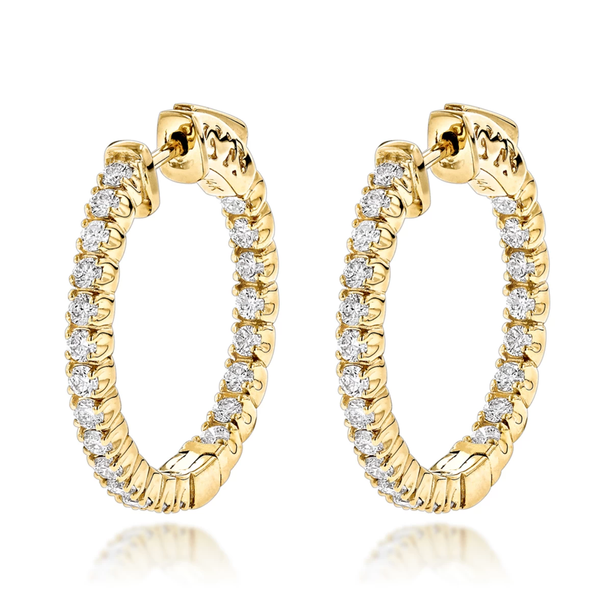 14K Yellow Gold Inside Out Diamond Hoop Earrings For Women 1.3ct 3/4in By Luxurman