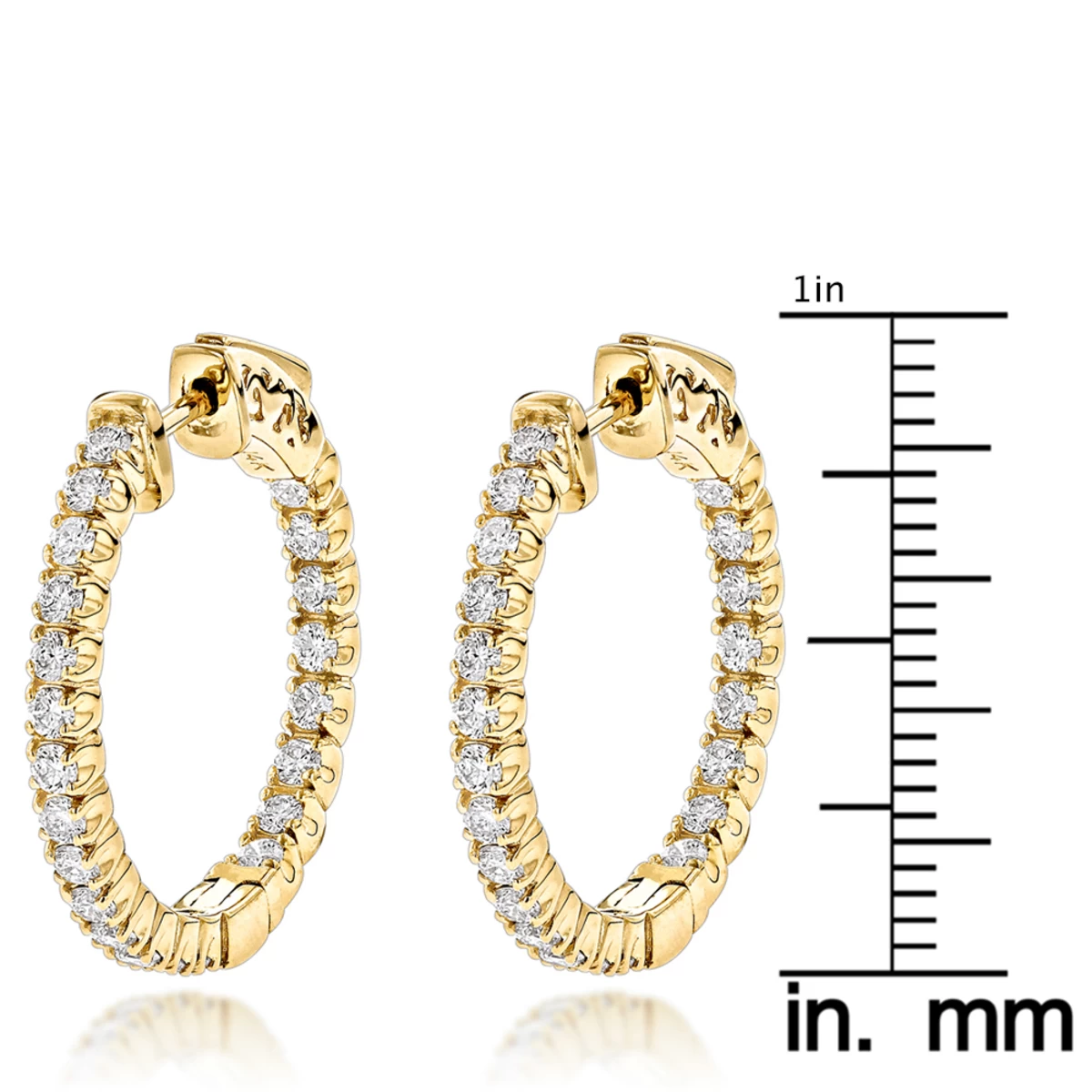 14K Yellow Gold Inside Out Diamond Hoop Earrings For Women 1.3ct 3/4in By Luxurman - Image 6