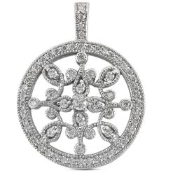 14K White Gold Ladies Circle Diamond Necklace 0.80ct 23.8mm