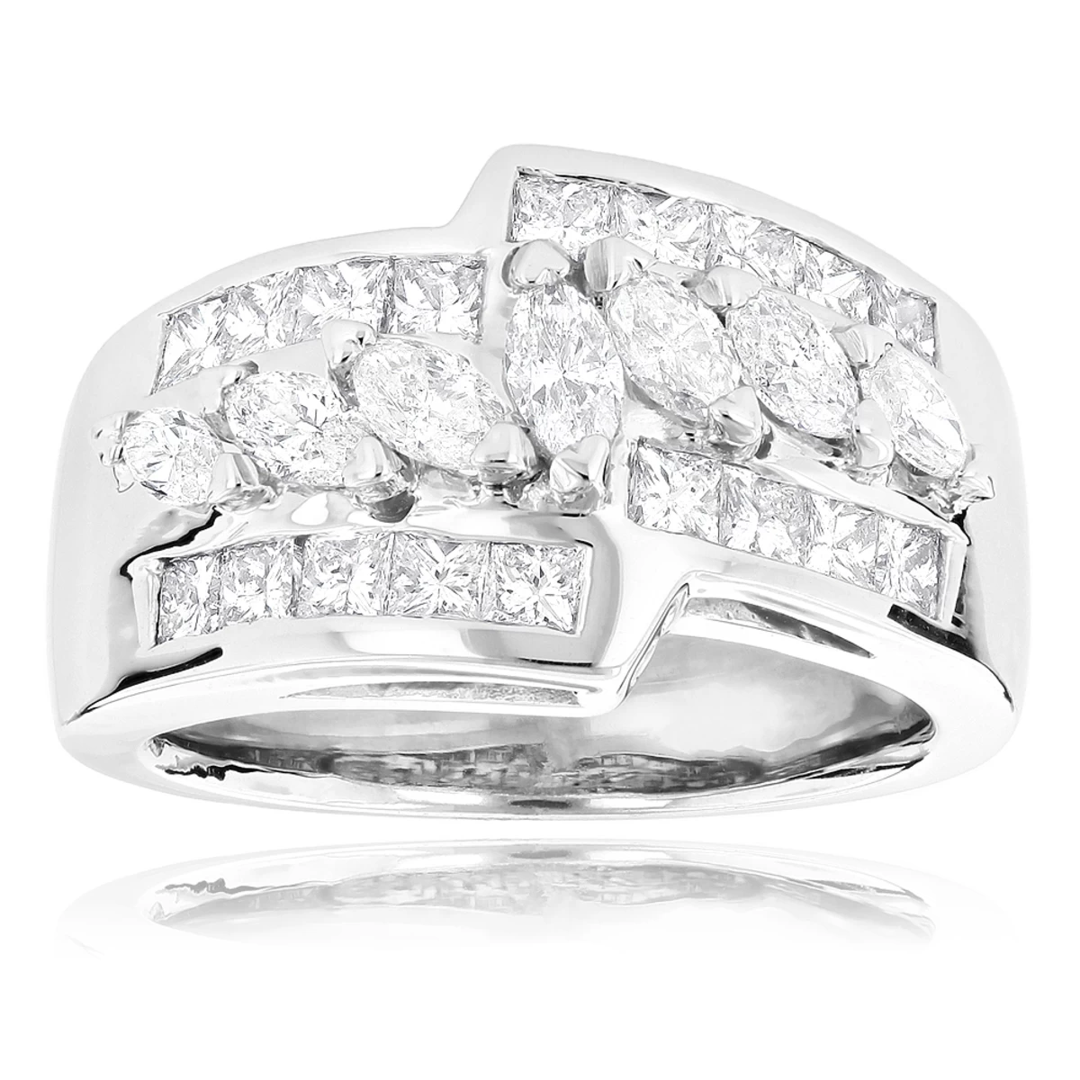 14K White Gold Ladies Diamond Ring 1.90ct 12.5mm