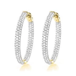 Large 5 Carat 1.5in Ladies Inside Out Diamond Hoop Earrings 14K Yellow Gold