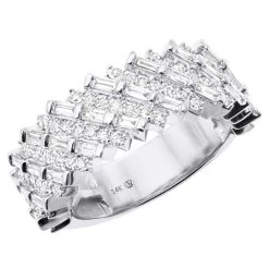 2 Carat Ladies Round & Baguette Diamonds 14K White Gold Ring Unique Wedding Band