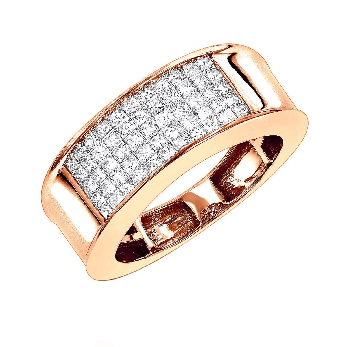 14K Yellow Gold Men's 1 Carat Diamond Band Princess Cut Invisible Set Diamonds Ring - Image 3