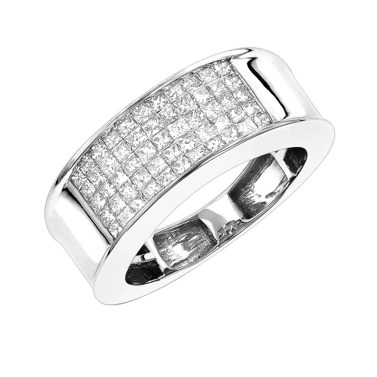 14K Yellow Gold Men's 1 Carat Diamond Band Princess Cut Invisible Set Diamonds Ring - Image 2