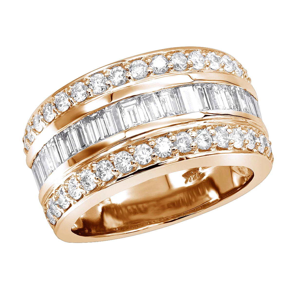 Unique Wedding Bands 14K White Gold VS Round And Baguette Diamond Ring 2.86ct - Image 3