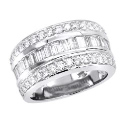Unique Wedding Bands 14K White Gold VS Round And Baguette Diamond Ring 2.86ct