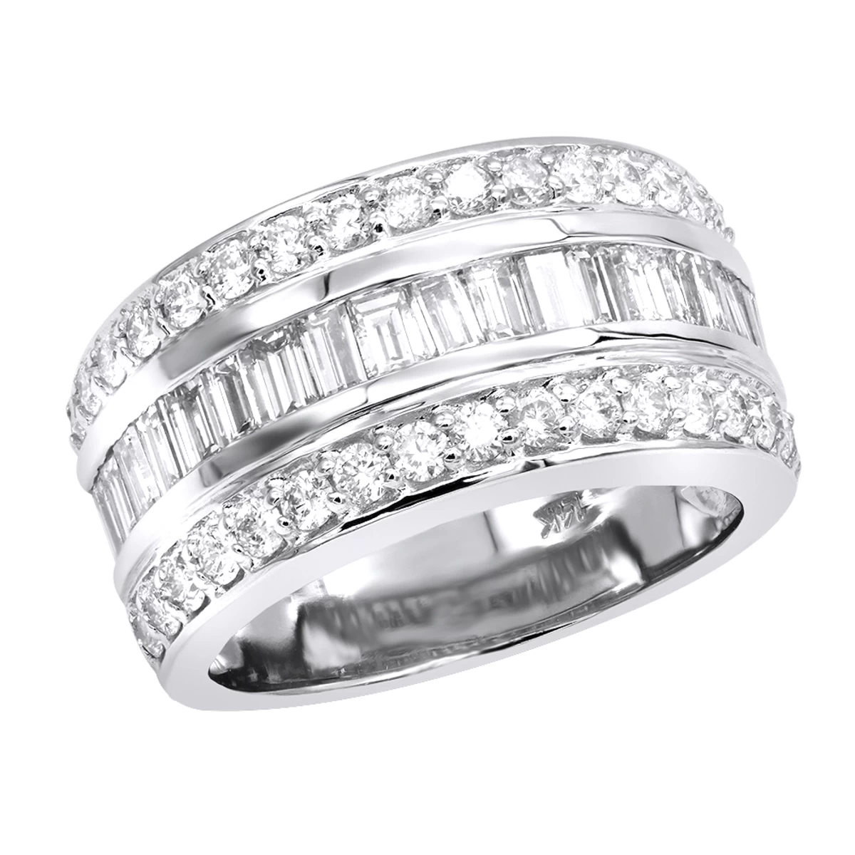 Unique Wedding Bands 14K White Gold VS Round And Baguette Diamond Ring 2.86ct