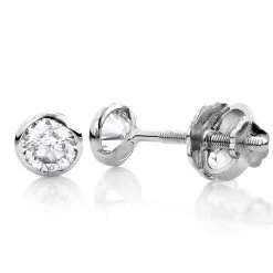 14K White Gold Round Diamond Bezel Stud Earrings 0.50ct