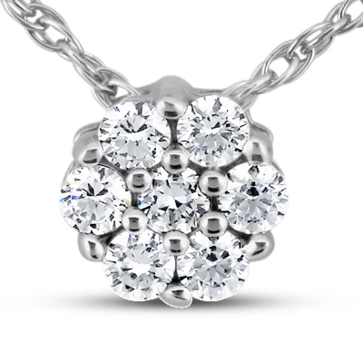 14K White Gold Round Diamond Cluster Pendant 0.14ct