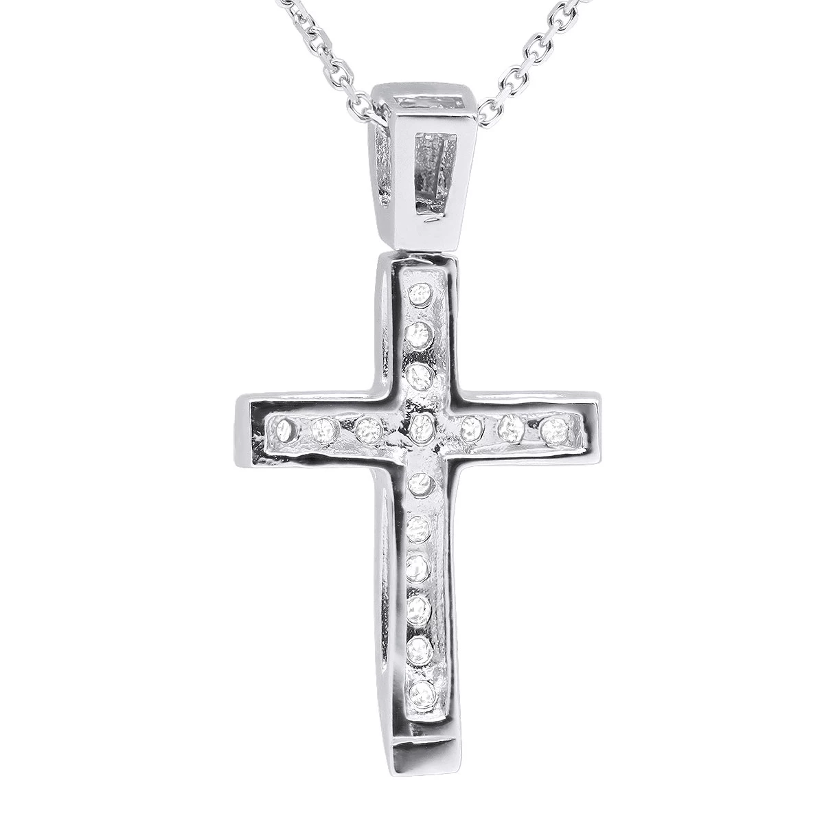 14K White Gold Round Diamond Cross Pendant 0.48ct - Image 4