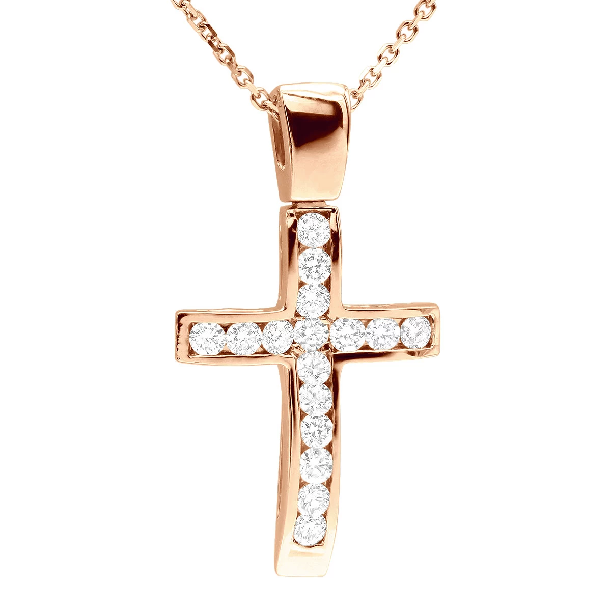 14K White Gold Round Diamond Cross Pendant 0.48ct - Image 3