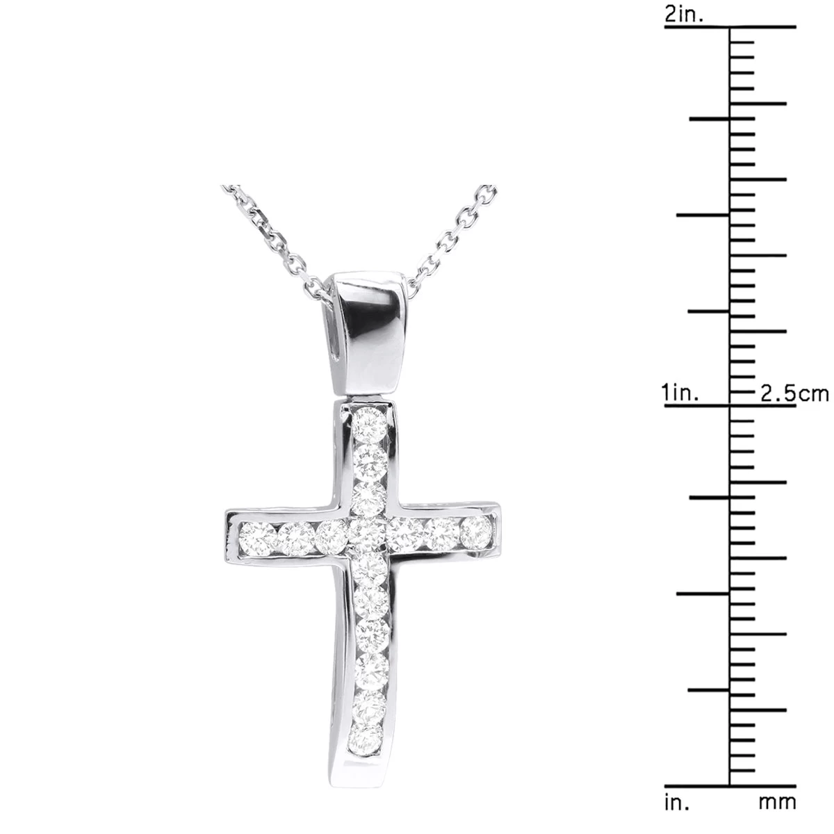 14K White Gold Round Diamond Cross Pendant 0.48ct - Image 8