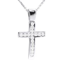 14K White Gold Round Diamond Cross Pendant 0.48ct
