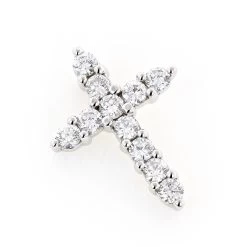 14K White Gold Round Diamond Cross Pendant 1.32ct 17.5mm