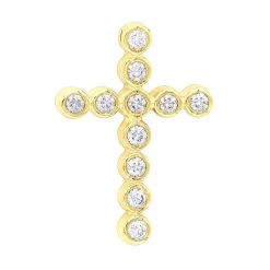 14K Yellow Gold Round Diamond Cross Pendant 1.32ct 24mm