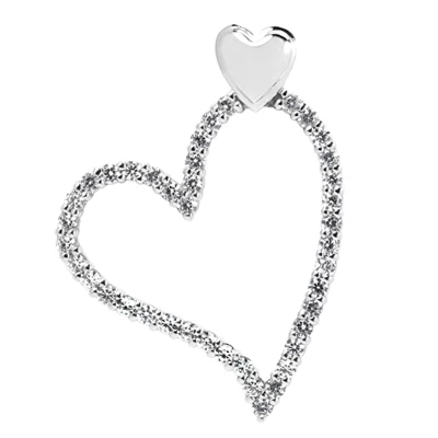 14K White Gold Round Diamond Floating Heart Pendant 0.74ct
