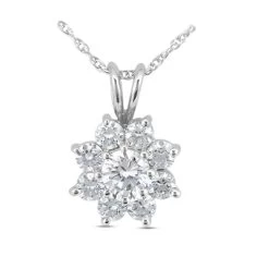 14K White Gold Round Diamond Flower Pendant 0.65ct