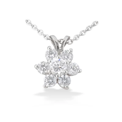 14K White Gold Round Diamond Flower Pendant 0.80ct
