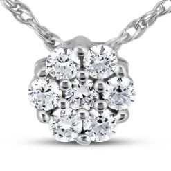 14K White Gold Round Diamond Flower Pendant 1.05ct