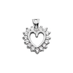 14K White Gold Round Diamonds Heart Pendant 0.48ct