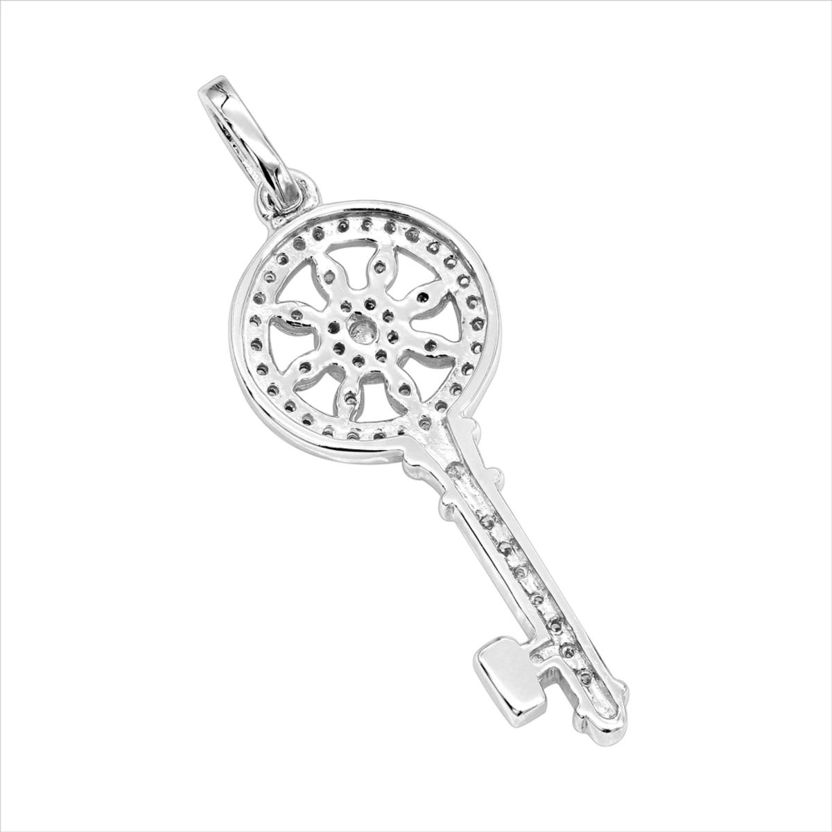 14K White Gold Round Diamond Key Pendant 0.33ct - Image 4