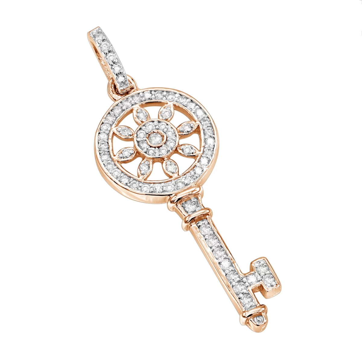 14K White Gold Round Diamond Key Pendant 0.33ct - Image 3