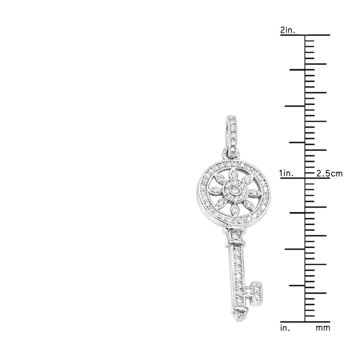 14K White Gold Round Diamond Key Pendant 0.33ct - Image 6