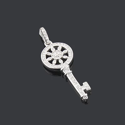 14K White Gold Round Diamond Key Pendant 0.33ct - Image 5