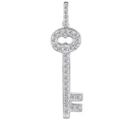 14K White Gold Round Diamond Key Pendant 0.38ct 9.8mm