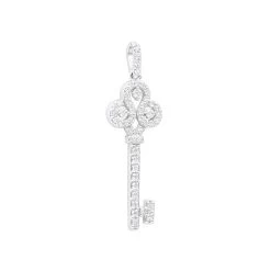 14K White Gold Round Diamond Key Pendant 1.57ct