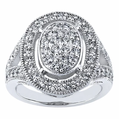 14K White Gold Round Diamond Ladies Ring 0.96ct 4.3mm