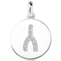 14K White Gold Round Diamond Wishbone Necklace 0.27ct