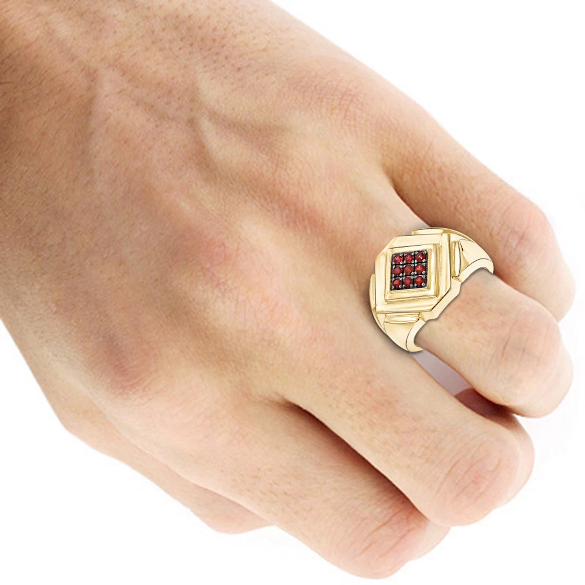 14K Yellow Gold Ruby Men's Ring By Luxurman - Image 5