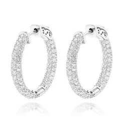 14K White Gold Small Inside Out Diamond Hoop Earrings For Women 2.7ct 1 Inch