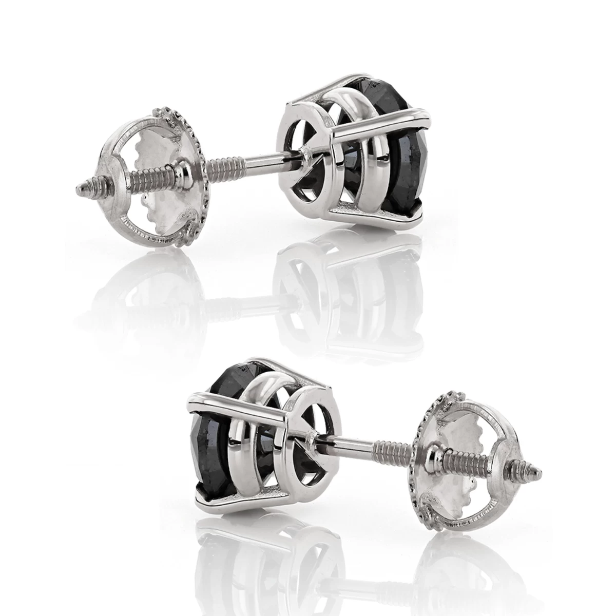 14K White Gold Stud Earrings With Prong Set Black Diamonds 1 Carat 5mm - Image 4