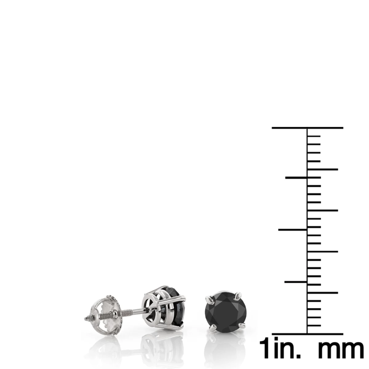 14K White Gold Stud Earrings With Prong Set Black Diamonds 1 Carat 5mm - Image 6