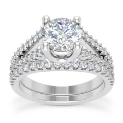 14K White Gold Unique Diamond Engagement Ring Set 0.92ct
