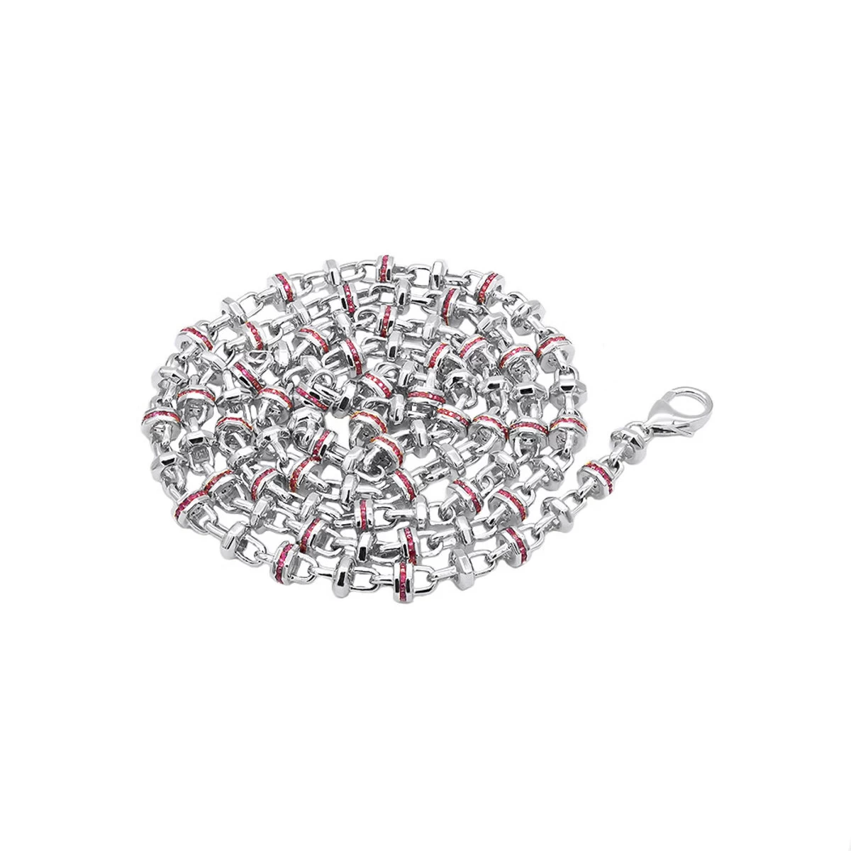 Unique 14K Yellow Gold Men's Gemstone Chain Necklace With Red Rubies 5.3Ct - Image 4