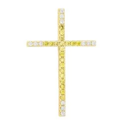 14K Yellow Gold White And Yellow Diamond Cross Pendant 0.72ct