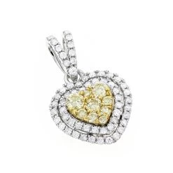 14K White Gold White And Yellow Diamonds Heart Pendant For Women 0.88ct
