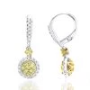 14K White Gold White Yellow Diamond Drop Earrings 1.2ct Women's Dangle Hoops
