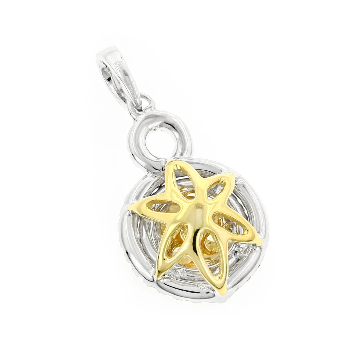 14K White Gold White Yellow Diamond Round Pendant For Women 1.15ct - Image 4