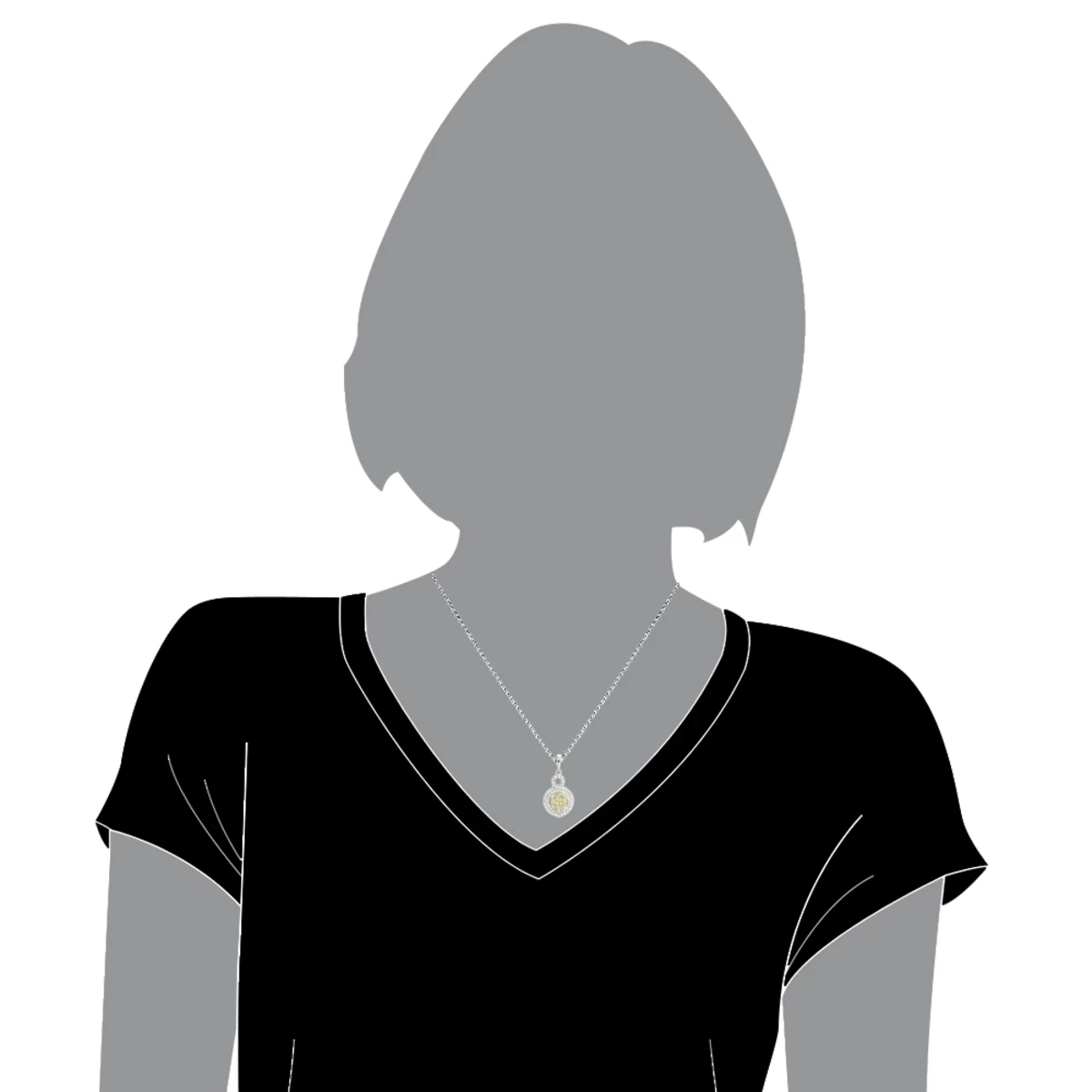 14K White Gold White Yellow Diamond Round Pendant For Women 1.15ct - Image 5