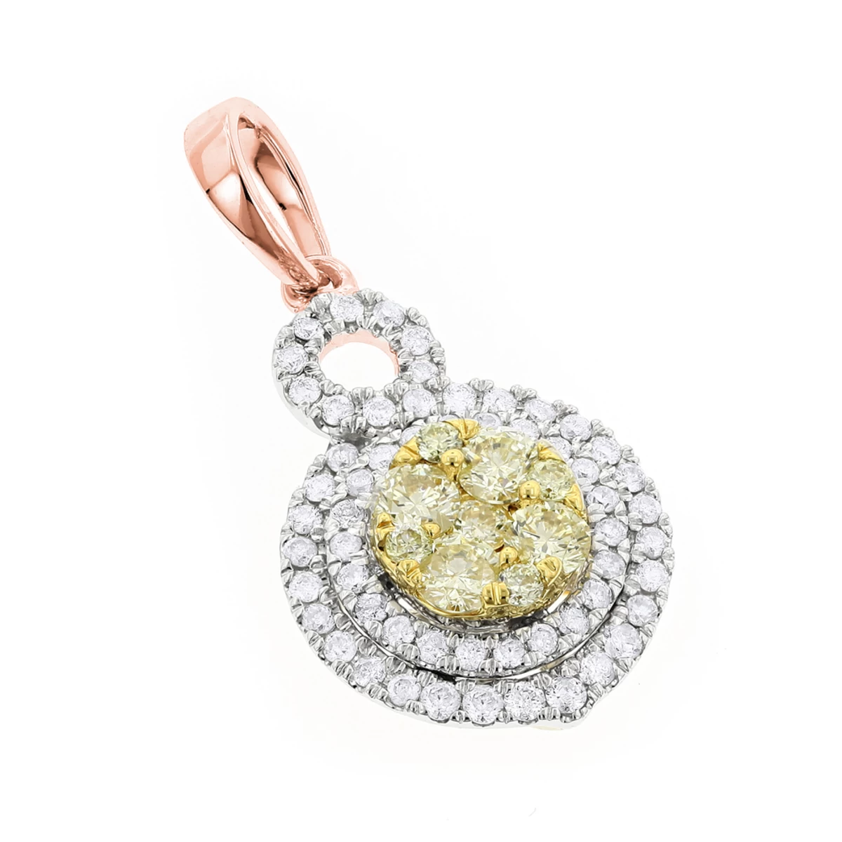 14K White Gold White Yellow Diamond Round Pendant For Women 1.15ct - Image 3