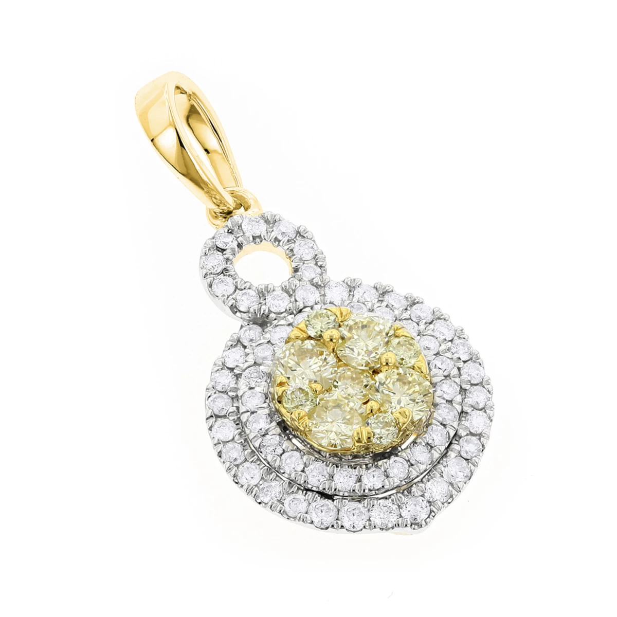 14K White Gold White Yellow Diamond Round Pendant For Women 1.15ct - Image 2