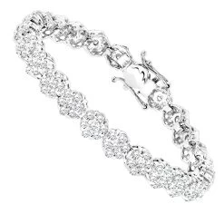 14K White Gold Women's Diamond Cluster Tennis Bracelet 8.25ct
